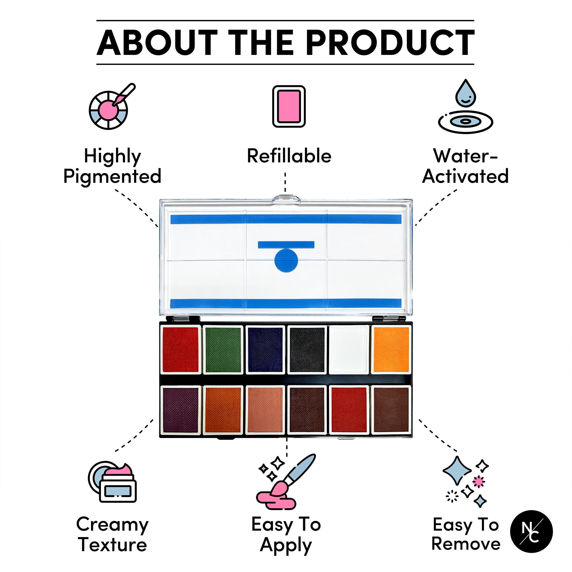 Narrative Cosmetics FX 12-Color Palette - Water-Activated Face & Body Paint for SFX, Theater, Cosplay - High-Pigment, Blendable SFX Makeup, Easy-to-Use for Film & TV