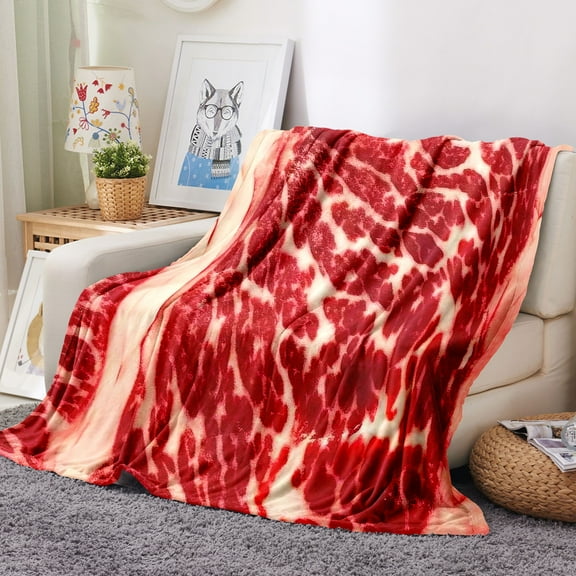 Ultra-Soft Flannel Throw Blanket with Print Beef Texture Design - Reversible, Machine Washable, All-Season Cozy Plush Fleece for Sofa, Bed, and Outdoor Picnics - Versatile Use