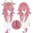 thumbnail image 1 of Cosplay Peluca, peluca rosa con flequillo, pelo sintético resistente al calor, disfraces de fiesta de Halloween, peluca + gorro de peluca, 1 of 5