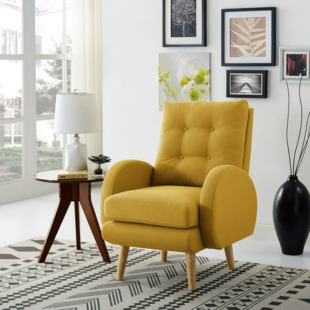 Cushion Chairs For Living Room Dazone Modern Accent Armchair Single Sofa Leisure Living Room Furniture for Home Office Garden Linen Fabric Cover Removable Cushion Solid Wood Frame ()
