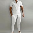 thumbnail image 2 of Birdeem Ensemble de Sport Décontracté pour Homme, Uni, Mode, Col Rabattu, Chandail à Enfiler, Manches Courtes, Pantalon, Survêtement Deux Pièces, 2 of 10