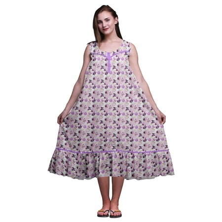 

Bimba Amethyst4 Floral Watercolor Leaves & Flower Cotton Nightgowns For Women Mid-Calf Printed Sleepwear Night Dress Large