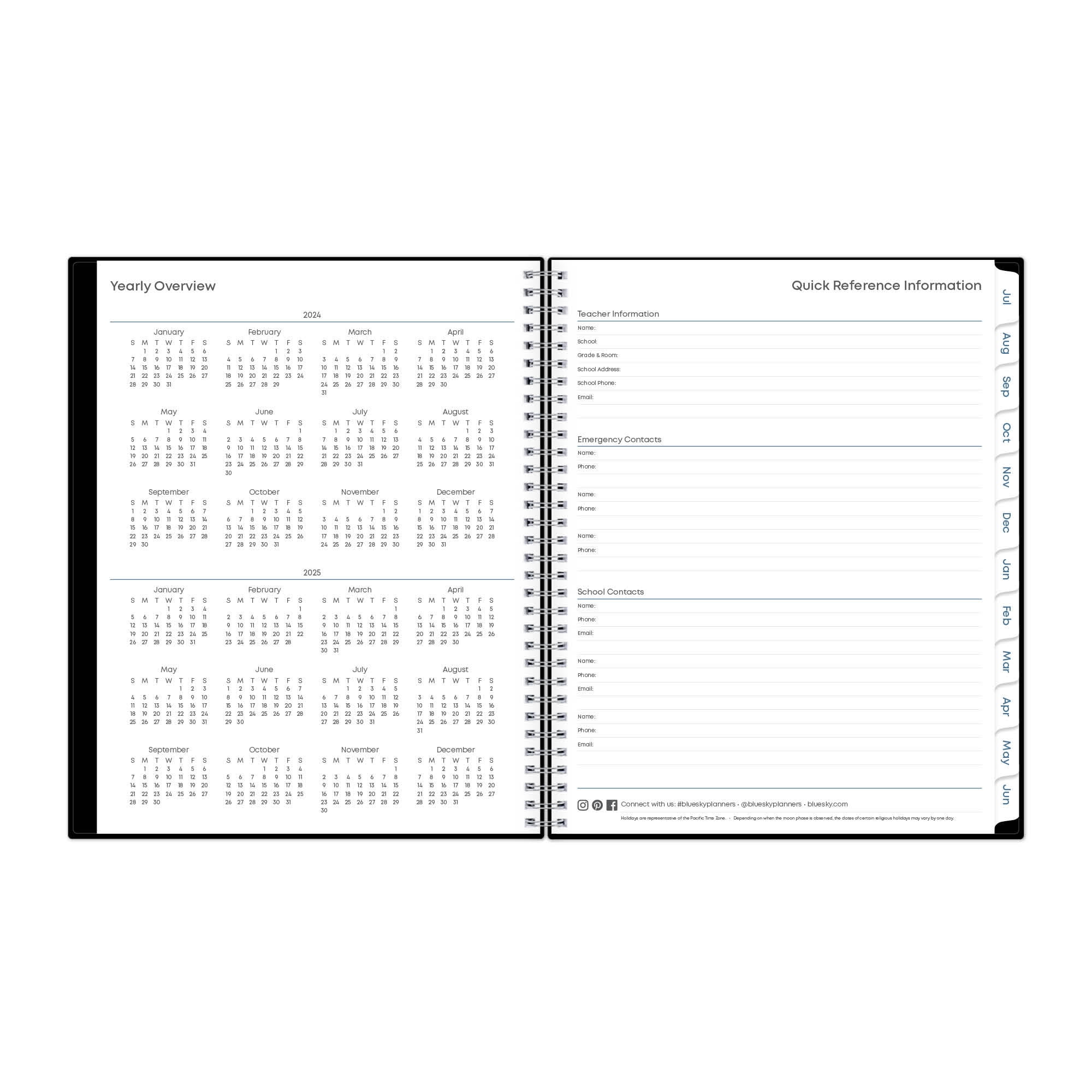 Blue Sky Teacher Academic Year Weekly/Monthly Lesson Planner 11 x 8.5 2024-2025