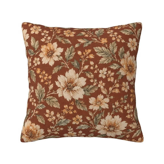 Terracotta Rust Floral Throw Pillow Cover 18x18in, Faux Linen Decorative Pillow Case for Couch Sofa Living Room Bedroom Farmhouse Boho Home Decor, 1 Pack