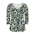 thumbnail image 6 of DPTALR George Women's Fashionable Casual Print V-Neck Slim 3/4-Sleeve Tops for Fall,Green,Size XXL, 6 of 7