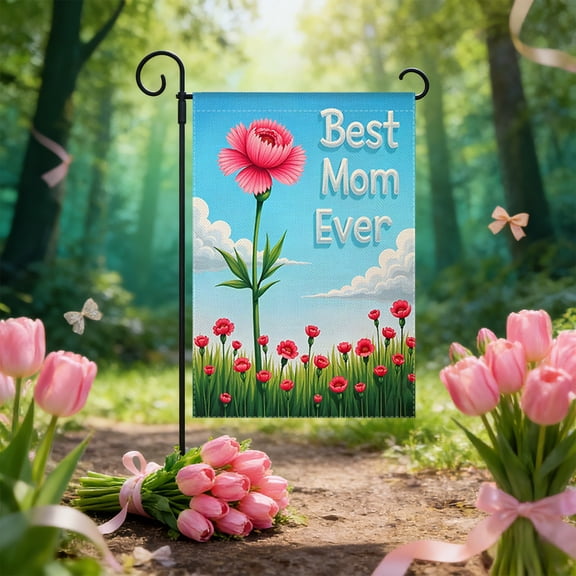 Double Sided Mother's Day Yard Flag, 17.7x11.8 Inch Heart Floral Banner, Happy Mom Day Gift, Outdoor Decor for Home Garden Porch Decoration