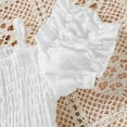 thumbnail image 6 of vigerkar Girls Cold Shoulder Shirred Dress - Off Shoulder Ruffle Sleeve Summer A-Line Princess Sundress (White, 12-18 Months), 6 of 9