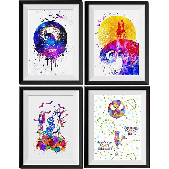 Jack Sally Nightmare Before Christmas Abstract Art Home Canvas Wall Art Baby Gift Inspirational Quotes Wall Decor for Living Room for Bedroom 4 pcs Set 8*10 Unframed