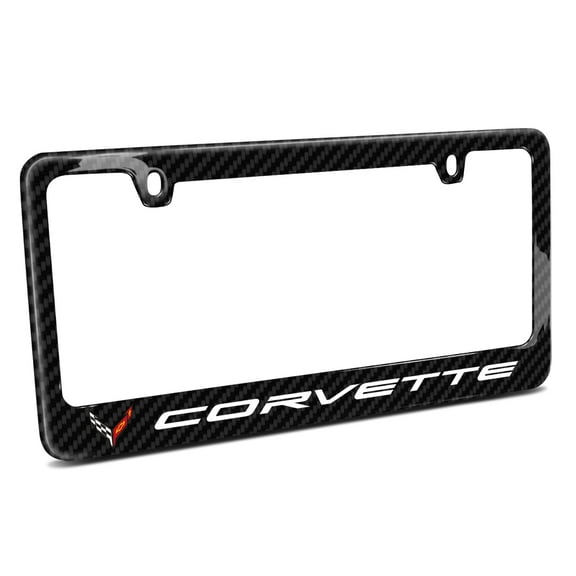 iPick Image for Chevrolet Corvette C8 Black Real 3K Carbon Fiber Glossy Finish License Plate Frame, Official Licensed