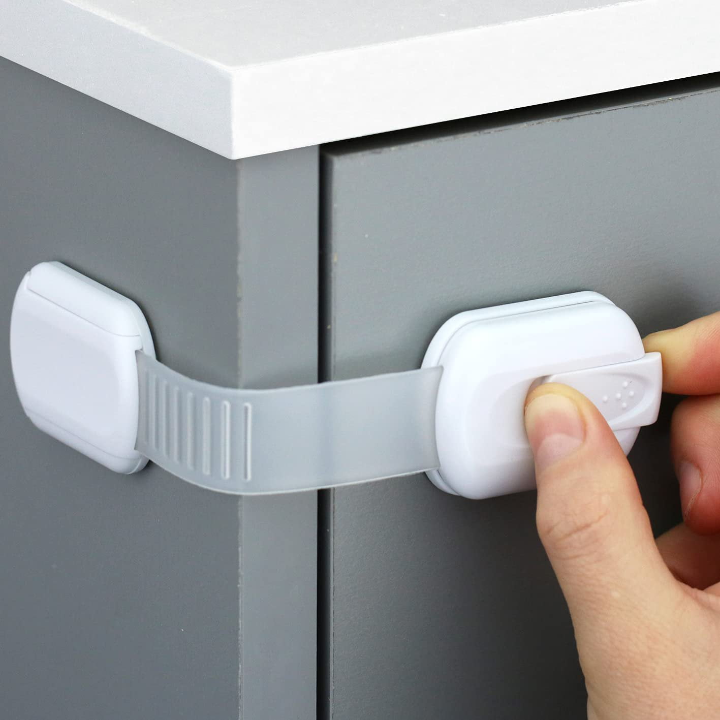 BossBaby Child Safety Cabinet Locks | Baby Proof Drawers, Cupboards, Toilet Seat, Fridge, Oven | No Drill, No Screw | Super Strong 3M Adhesive Adjustable Strap
