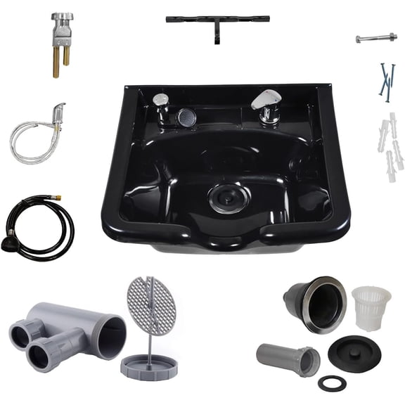 Large Shampoo Sink ABS Hair Washing Bowl for Salon Hair Stylist Spa Barbershop with Full Accessories, Large Bowl 22"W, 11" Depth