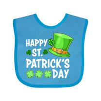 Inktastic Happy St. Patrick's Day Green Hat and Clovers Boys or Girls Baby Bib
