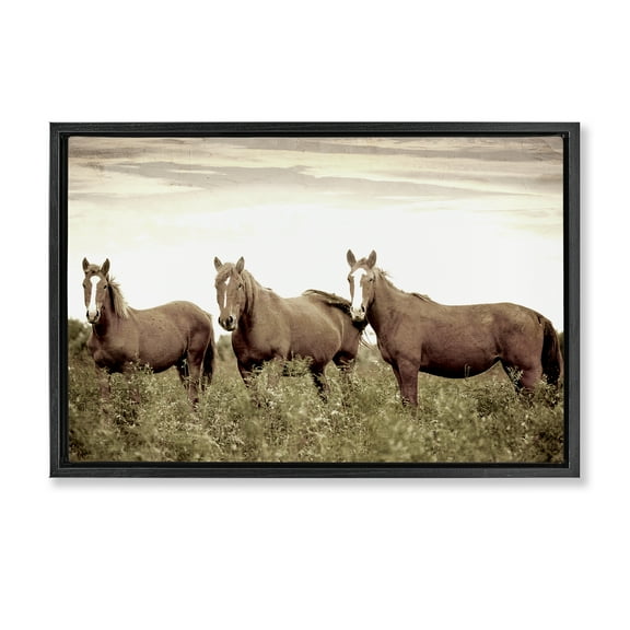 Stupell Industries Horse Trio Gaze Animals Painting Black Floater Framed Canvas Art Print Wall Art, 25 x 17