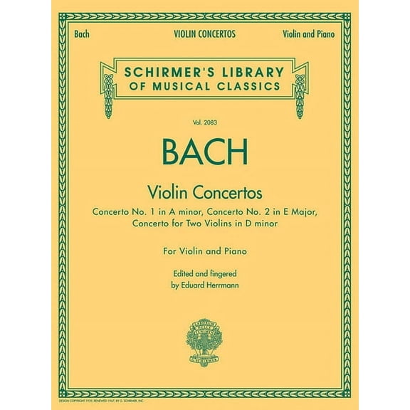 Bach - Violin Concertos: Schirmer Library of Classics Volume 2083, (Paperback)