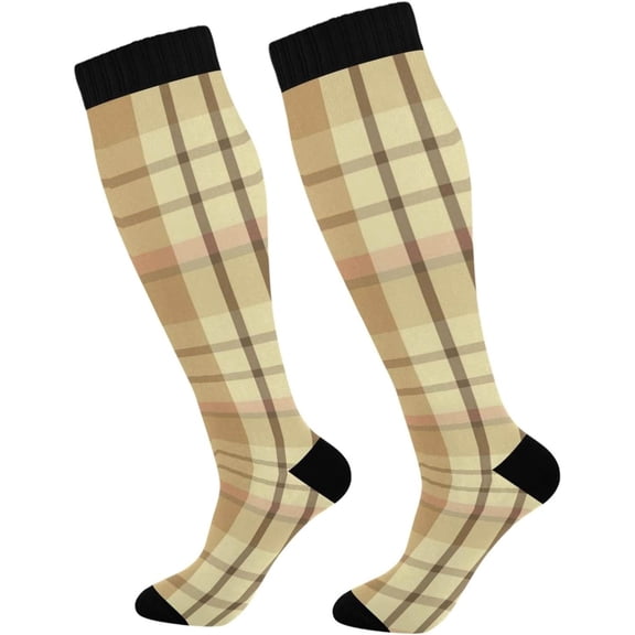 GZHJMY Buffalo Plaid Compression Socks, Women Men Long Stocking (20-30mmHg), Travel Knee High Stockings for Athletic Sports,Running,Cycling,Nursing