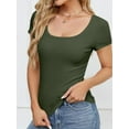 thumbnail image 6 of Womens Tops Summer Crew Neck Short Sleeve Shirts Ribbed Knit Slim Fitted Tshirt Casual Tees Clothing, 6 of 7