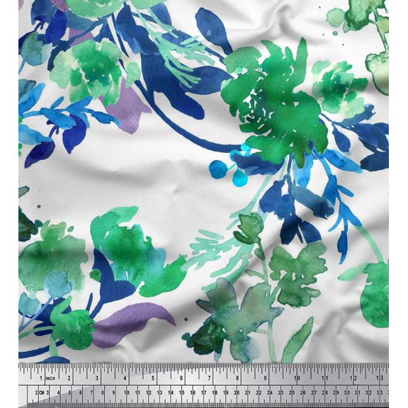 Soimoi Cotton Duck Fabric Flower & Leaves Watercolor Printed Fabric 1 Yard 42 Inch Wide