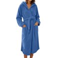 thumbnail image 2 of AHTJRT Women's Hooded Robe Long Sleeves Soft Warm Fleece Bathrobe Cozy Casual Lightweight Loungewear Home Robe Pocket Belt Bathrobe, 2 of 7