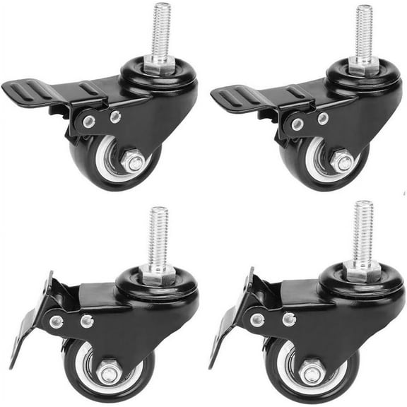 Locking Polyurethane Caster Wheel with 1.5" Rotation on Swivel Stem for Carts, Furniture, Trolley, Workbench, 4 Pack(Threaded Stem: M8*25mm) - DKSFJKL