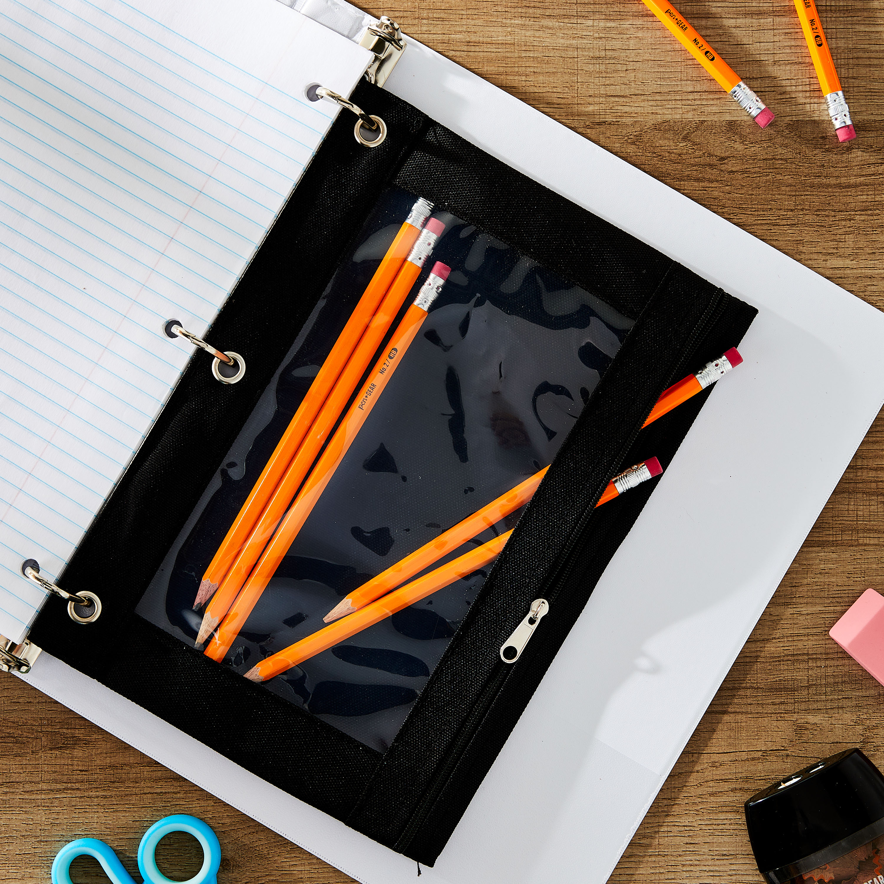 Funda de cremallera de poliéster negro sólido Pen + Gear para carpeta, cartuchera para carpeta 4
