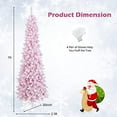 thumbnail image 3 of 7 FT Pre-Lit Pink Snow Flocked Christmas Tree, 800 Branch Tips, 300 LED Lights, 8 Lighting Modes, Artificial Hinged Pencil Xmas Tree with Metal Base for Festival Party Decoration, 3 of 7