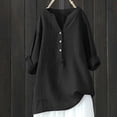 thumbnail image 4 of SDNall Womens V-Neck Long Sleeve Loose Button Cotton And Linen Tunic Shirts Summer Shirts Blouse, 4 of 9