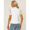 thumbnail image 4 of DARING DIVA V Neck Stand Collar Short Mesh Sleeve Blouse L White, 4 of 6