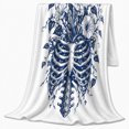 thumbnail image 2 of Navy curved gothic motif With Flowers And Trailing Vines, Moody Botanical Engraving for gothic Art Enthusiasts, Halloween Gift, Cozy Flannel Blanket and Home Decor for Study and Living Room, 2 of 9