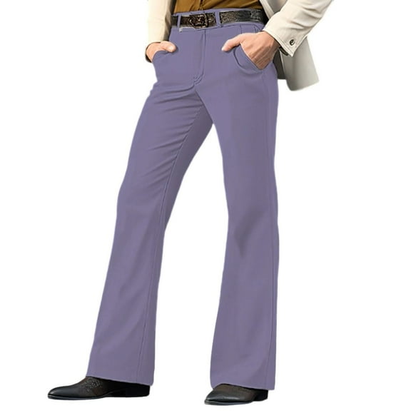 LNWUY Men's Solid Color Casual Ultra StretchTwill Slim Fit Flared Pants Comfy Bootcut Dress Pants Work Business Office Trousers Purple S