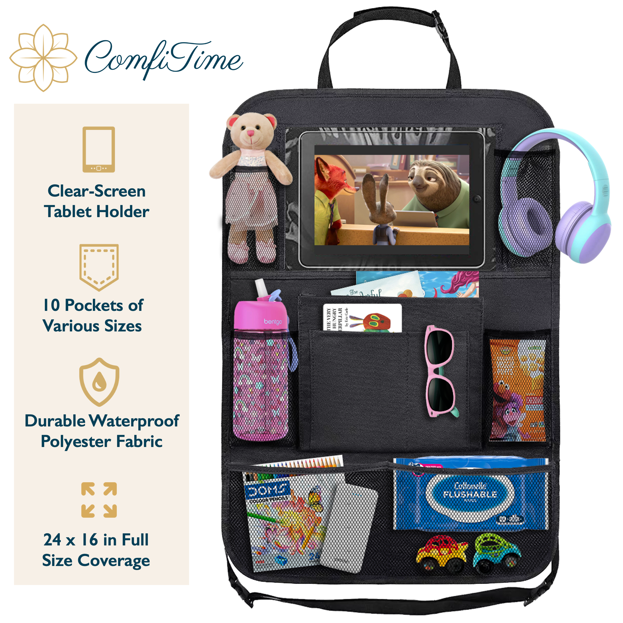 ComfiTime Car Seat Organizer with 10" Tablet Holder