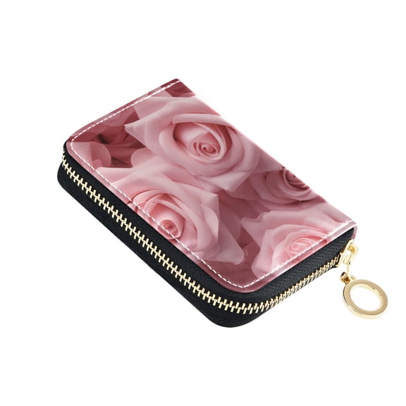 Roses Solid Women's Credit Card Holder PU Leather Zipper Wallet RFID Blocking