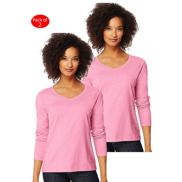 Hanes Hanes Women's LongSleeve VNeck TShirt, Color Pink Swish