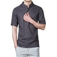 thumbnail image 2 of Handshe Men's Short - Sleeved Cotton - Linen Blend Stand - Collar Slim Fit T - shirt, 2 of 6