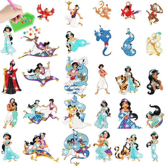 29Pcs Aladdin Diamond Art Painting Sticker Kits for Cartoon Diamond Gem Stickers Kit,5D Gem Art Stickers Mosaic for Gift for Boys Girls
