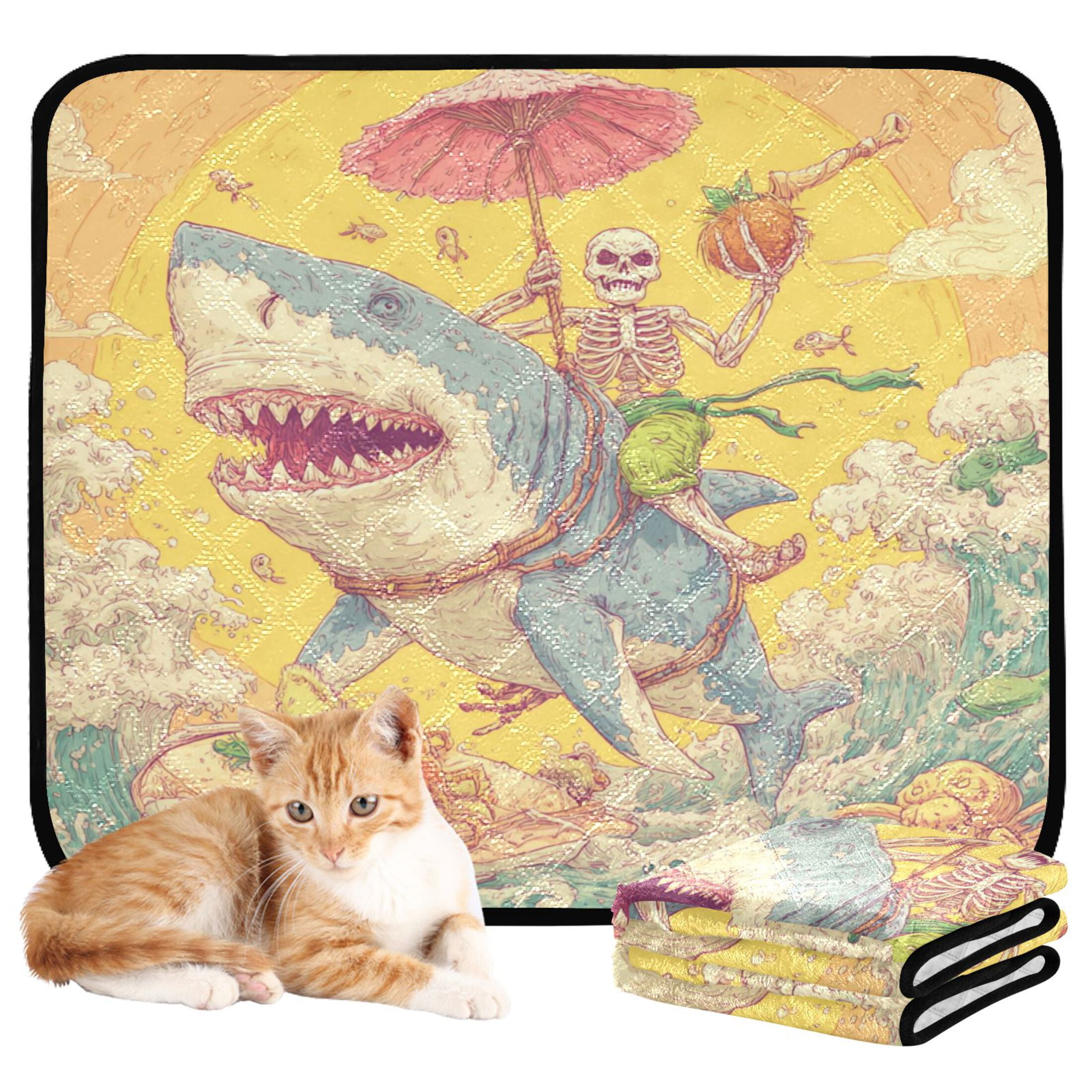 Qxltty Skull Surfing Cat litter Pads Pet Set of 2 Diaper Mats Center Anti-leakage Layer Absorbent Soft and Comfortable