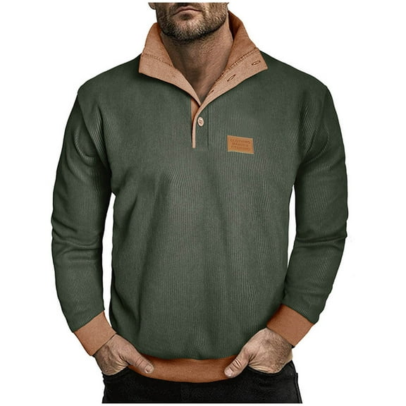 Paiwinds Men's Fleece Lined Stand Collar Pullover, Winter Warm Long Sleeve Sweatshirt with Button Placket, Soft Thermal Comfort Fit Casual Top