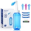 Neti Pot Nettie Bottle Nasal Sinus Rinse 30 Salt Packets Pressure Nose Irrigation Wash Cleaner for Adult Kids BPA Free 300 ml netty bottle with Saline Packets Sticker Thermometer(Blue)