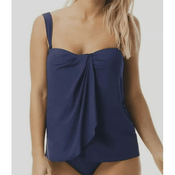 Coco Reef Women's Blue Contours Clarity Bandeau Tankini Top Swimwear Size 34D