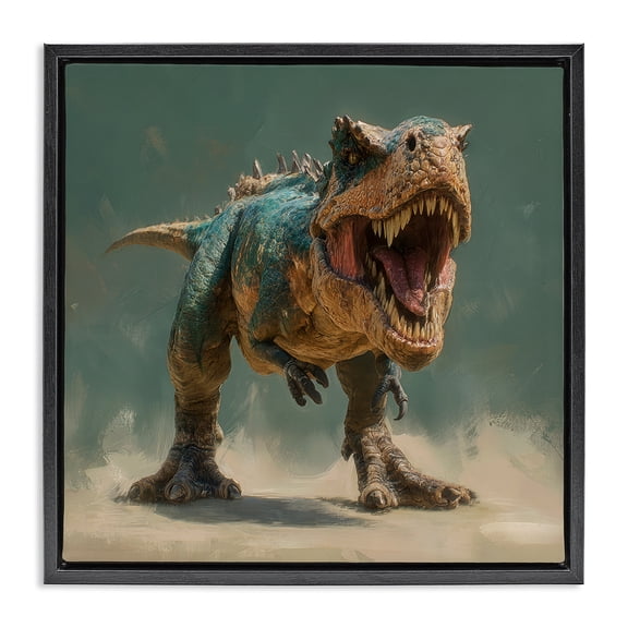 Stupell Industries Roaring T-Rex in Green Black Framed Floater Canvas Wall Art, design by Wumples