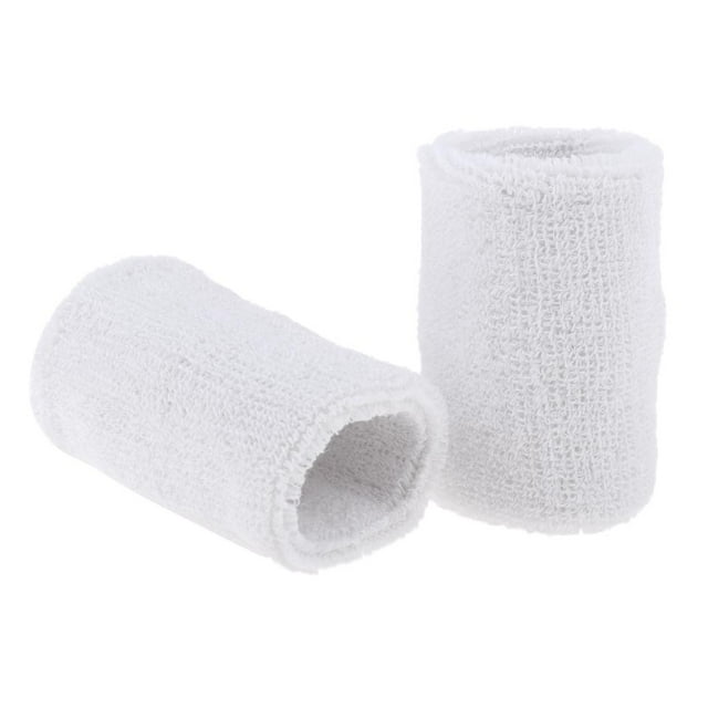 2Pcs Basketball Tennis Unisex Sweat Wrist Band Sweatbands Wristbands, white