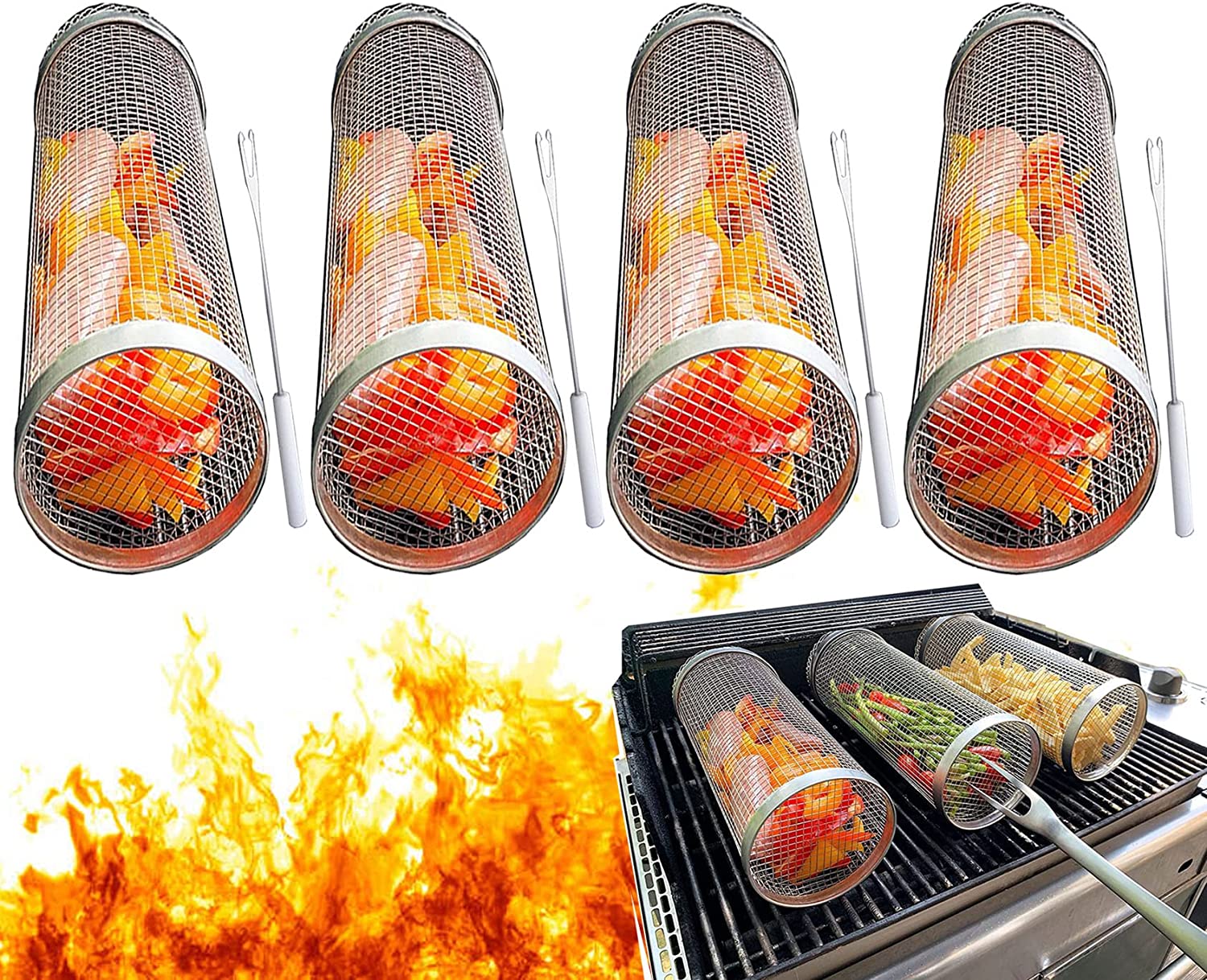4 PCS Rolling Grilling Basket Greatest Grilling