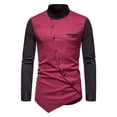 thumbnail image 2 of Men's Long Sleeve Dress Shirt Retro Slim Fit Asymmetric Button Stand Blouses Irregular Hem Business Golf Tops, 2 of 10