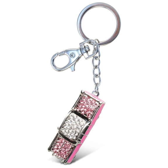 Aqua79 Pink Classic Car Keychain - Silver 3D Sparkling Charm Rhinestones Fashionable Stylish Metal Alloy Durable Keyring Bling Crystal Jewelry Accessory With Clasp Keychain, Purse, Backpack, Handbag