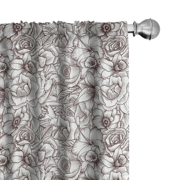 Ambesonne Botanical Curtains, Vintage Sketch Flowers, Pair of 28"x63", Dark Maroon White