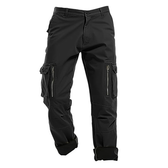 toraway Summer Black Cargo Pants Men Men's Fashion Casual Pocket Pure Color Thickened and Padded Work Pants 31