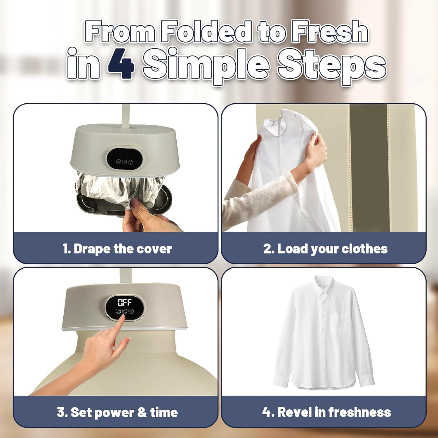 Portable Clothes Dryer, Compact Foldable Electric Dryer, Quiet Fast Drying Laundry Machine with Adjustable Timer for Apartments, Travel, RV & Dorm, Beige