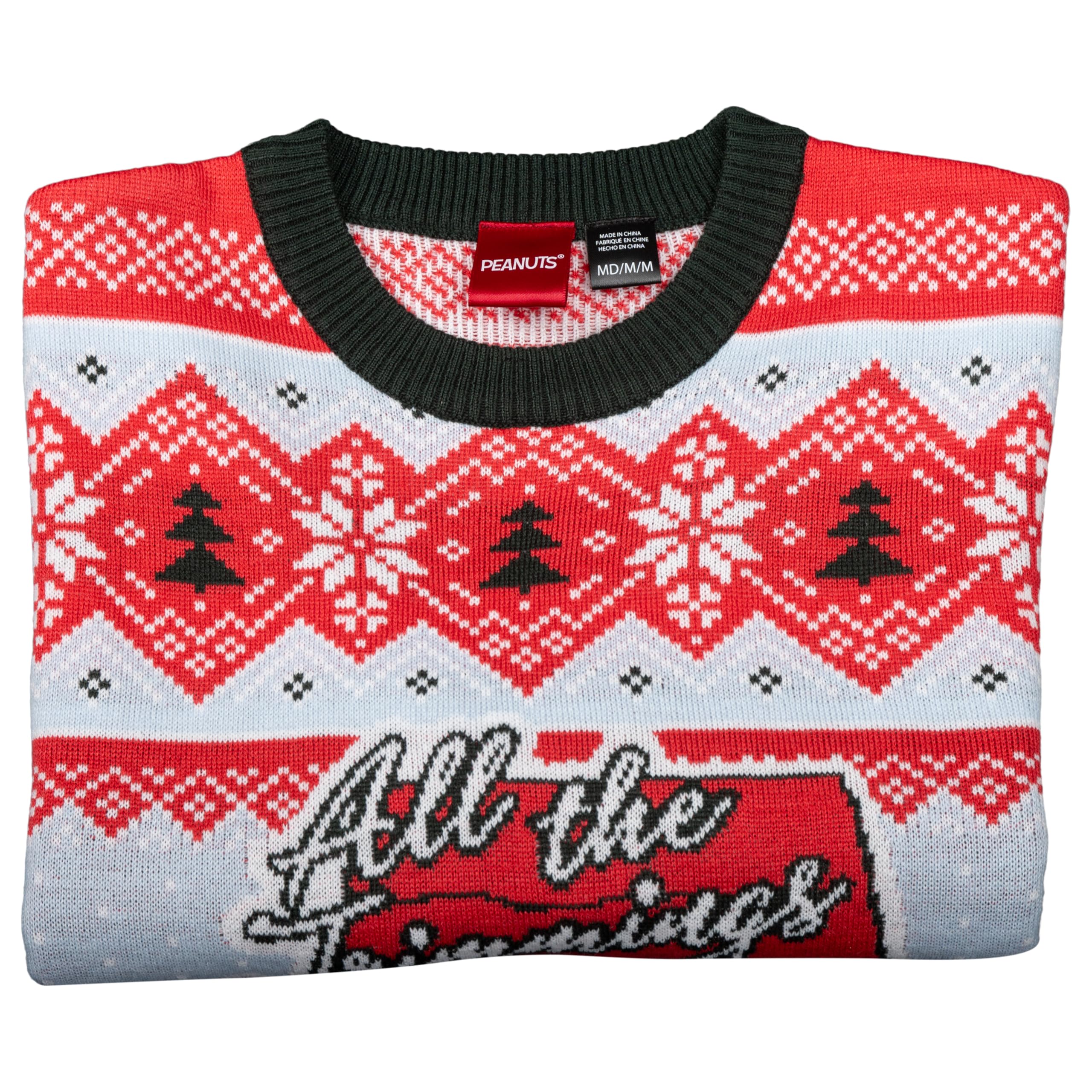 Peanuts House Snoopy and Woodstock All The Trimmings Adult Ugly Christmas Sweater