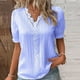 thumbnail image 1 of ICHUANYI Clearance Women's Solid Color Fashion Casual V-Neck Short Sleeve Lace Top Blouse(Light Blue, S) ICHUANYI WER2023081115951, 1 of 4