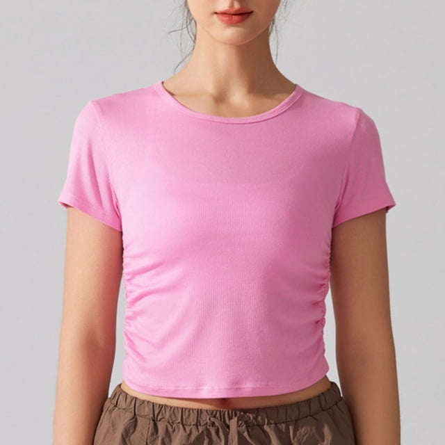 mfyjkho Tops Bohemios Para Mujer, Blusas Casuales De Moda Para Mujer, De Color Liso, Deportivas, De Yoga, De Manga Corta Y Cuello Redondo Tops Para Hacer Ejercicio Para Mujer Xl