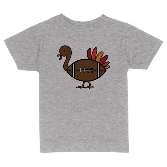 TeesAndTankYou Turkey Football Thanksgiving Toddler Kids T-Shirt 2T Heather Grey